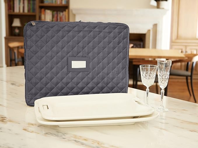 Covermates Keepsakes - Serveware Storage - Padded Protection - ID Window - Stain Resistant - Machine Washable - China Storage, Slate