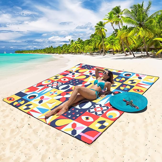 Beach Blanket Waterproof Sandproof Extra Large Beach Mat 79" X 83"/120"x108"for 1-8 Adults Quick Drying Durable Outdoor Picnic Mat for Beach Travel Camping Hiking