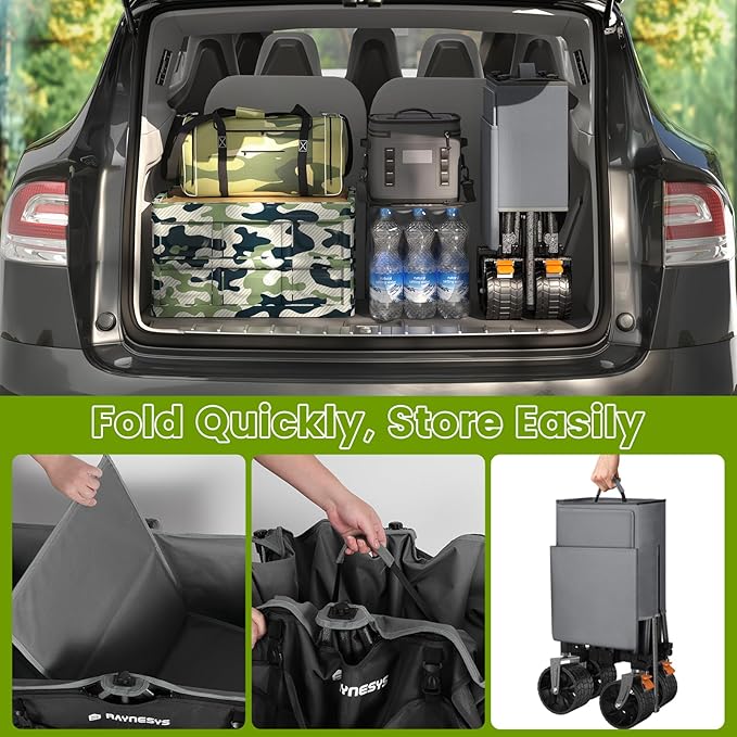 300L Collapsible Wagons Cart with Wheels Foldable, 440lbs Heavy Duty Folding Wagon, Upgraded Effortless Elegance, Foldable Wagon for Sports Beach Grocery Camping, Black & Gray