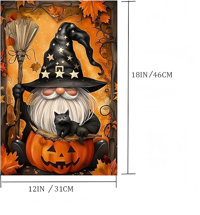 Halloween Garden Flag for Outside 12x18 Inch Double Sided, Gnome Pumpkin Small Yard Flags for Outside, Outdoor Welcome Flag Front Porch Decorations for Home