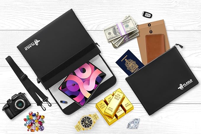 FLASLD Fireproof Document Money Bags, Large Fireproof Wallet Pouch, Safe Bag for Cash, Valuables & Passport, with Silicone Coating & Zipper Closure (Pouch-15x11”)