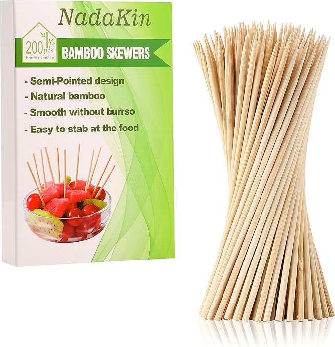 1000 PCS Bamboo Skewers, 8 Inch Wooden Skewer for Appetizers, Fruit, Kebabs, Grilling Barbecue, Mini Burger, Sausage, Cocktail Picks for Drinks, Long Toothpicks, Food Sticks Natural, Kitchen Gadget