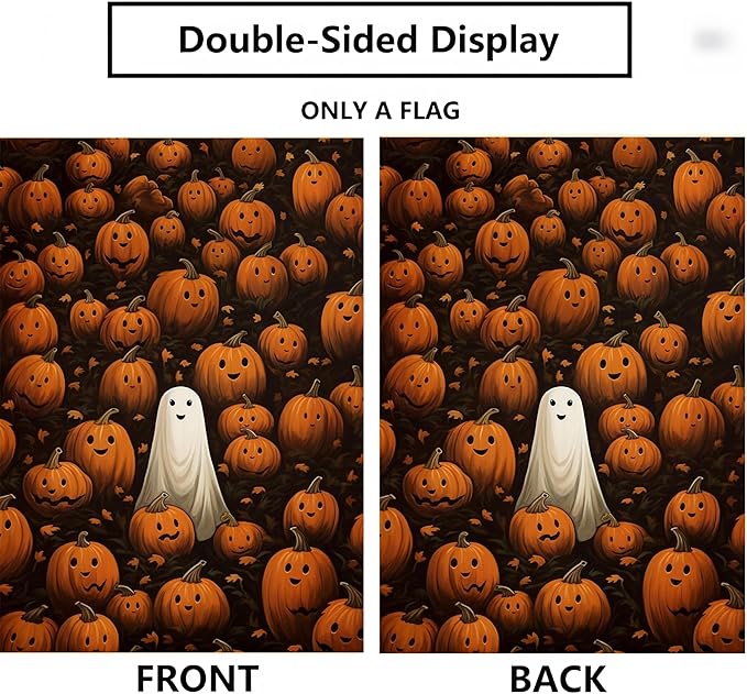 Fall Garden Flags 12x18 Double Sided, Halloween Pumpkin Yard Flags for Outside, Ghost Small Yard Flags for Home Outdoor Decorations