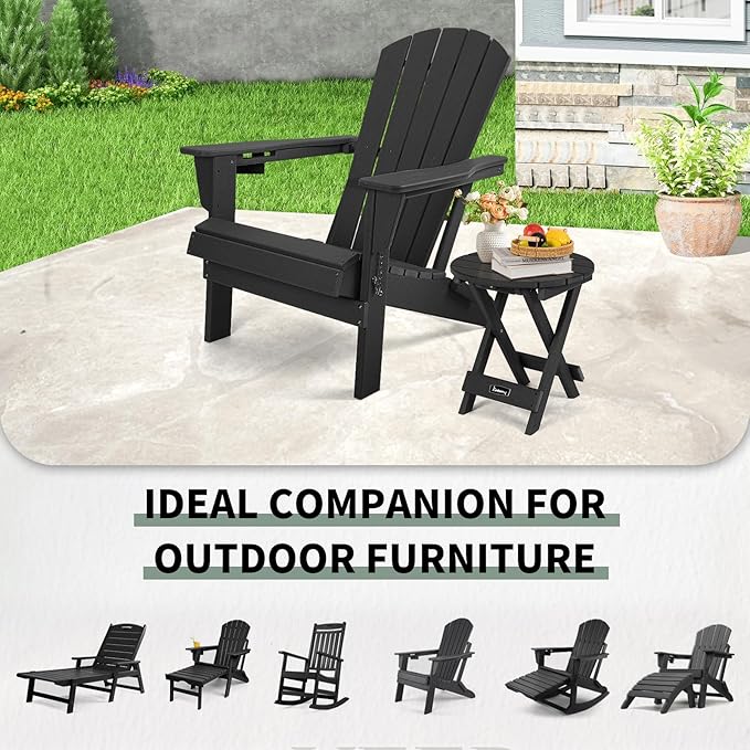 FUNBERRY Outdoor Folding Adirondack Side Table, No Assembly Portable Patio End Tables HDPE All Weather
