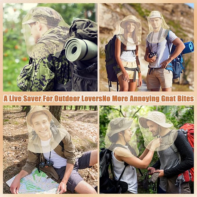 HESTYA 4 Pack Mosquito Head Net Face Mesh Protecting Net for Outdoor Hiking Camping Climbing Mosquito Fly Insects Preventing(Beige)