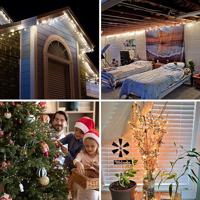 21ft White Christmas String Lights Indoor，Warm White 100 Count String Lights Plug in, Mini Xmas Lights Outdoor Clear White Christmas Tree Lights- String White Lights for Bedroom