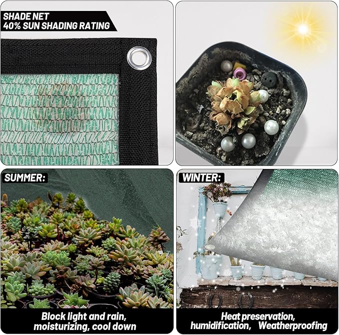 Cool Area 40% Sun Shade Cloth Mesh Tarp with Grommets for Plant Cover 10x12ft Patio Canopy Garden Pergola Blackhouse Car Barn Kennel Green