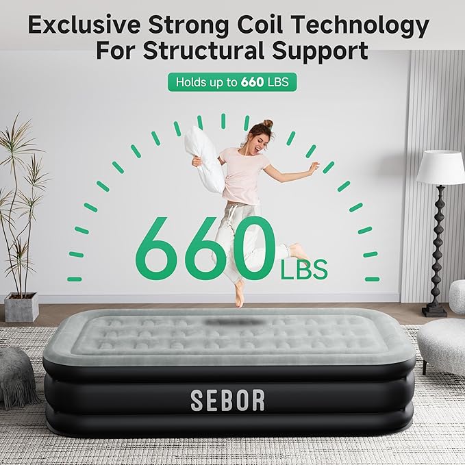 Air Mattress Twin with Built-in Pump 18", Comfortable Self-Inflating Air Mattress with High-Speed Pump, Durable Blow Up Mattress Twin with Storage Bag for Guests, Camping, Travel