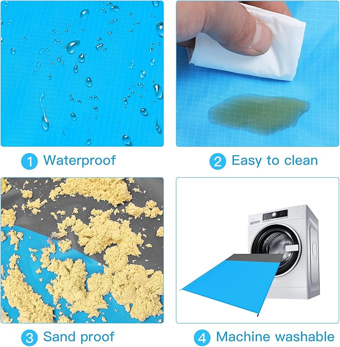 BYDOLL Beach Blanket Waterproof Sandproof 78''×81'' Suits1-4 Adults Compact Lightweight Oversized Sand-Free Blanket Large Picnic Mat for Beach Travel Camping Hiking