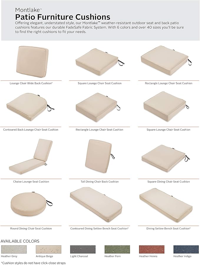 Classic Accessories Montlake Water-Resistant 23 x 22 x 4 Inch Patio Lounge Back Cushion, Antique Beige, Outdoor Loveseat Cushions