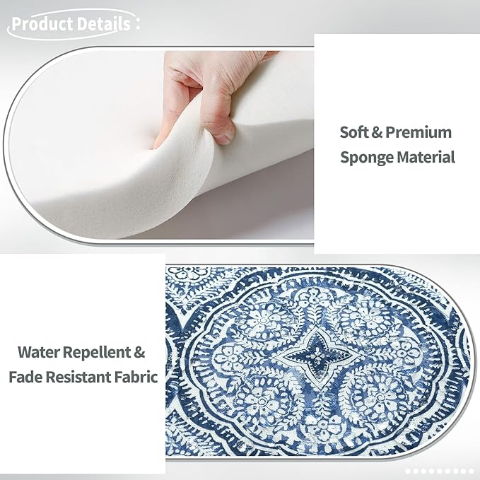 Indoor/Outdoor Chair Cushions 16x17 Inch, Patio Chair Cushions with Ties, All Weather Seat Cushions for Patio Furniture Home Garden Chair Use, Set of 4,Medallion Blue