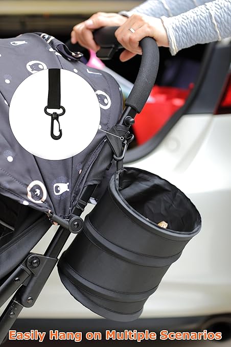 Ginsco New Leakproof Car Trash Can, 1 Gallon Mini Trash Can Pop-up Collapsible Hanging Car Trash Bin with Hook and Loop, Waterproof PEVA Liner Open-Top Garbage Can for Cars Home Office