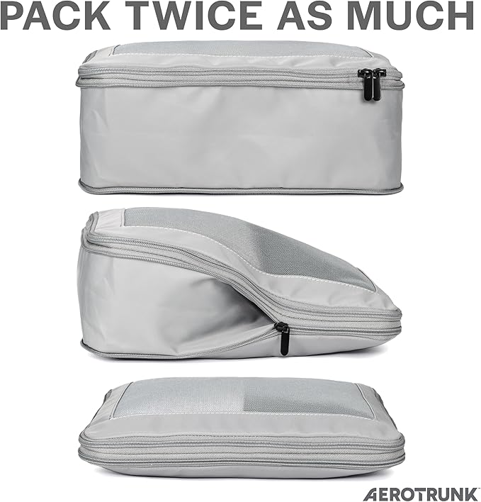 Compression Packing Cubes for Travel - Luggage Organizer Bags - Double Zipper Packing Cubes for Suitcases (2-Pack, Light Grey)