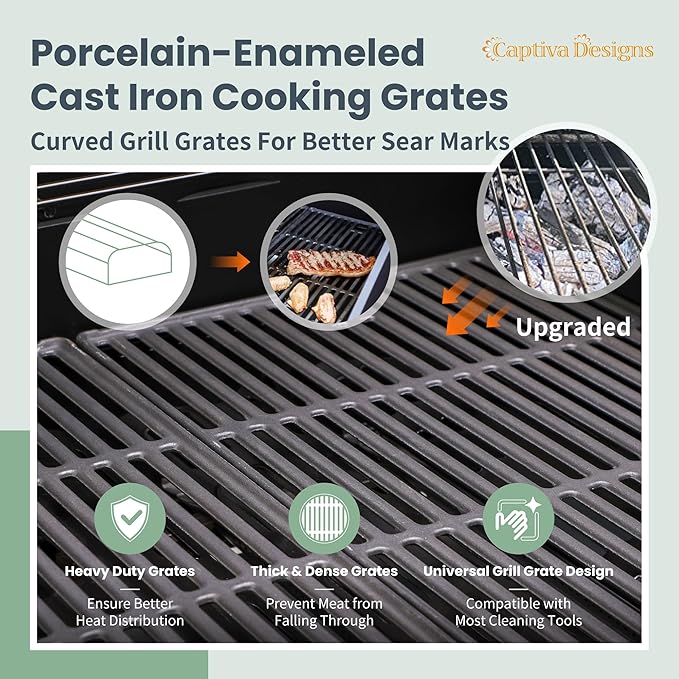 Captiva Designs 4-Burner Propane Gas BBQ Grill with Side Burner & Porcelain-Enameled Cast Iron Grates, 42,000 BTU Output Stainless Steel Grill for Outdoor Cooking Kitchen and Patio Backyard Barbecue