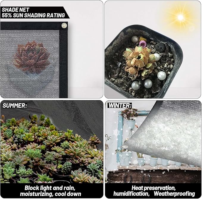 Cool Area 55% Sun Shade Cloth Mesh Tarp with Grommets for Plant Cover 8x10ft Patio Canopy Garden Pergola Greenhouse Car Barn Kennel Black