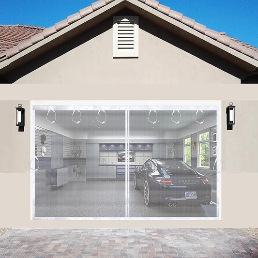 Garage Magnetic Door Screen 16x7FT White, Garage/Patio/Porch/Balcony Screen Door Mesh 16x7 FT, Upgraded Fiberglass Stronger Than PET and Polyester, Heavy Duty Weighted Bottom & Magnetic Closure
