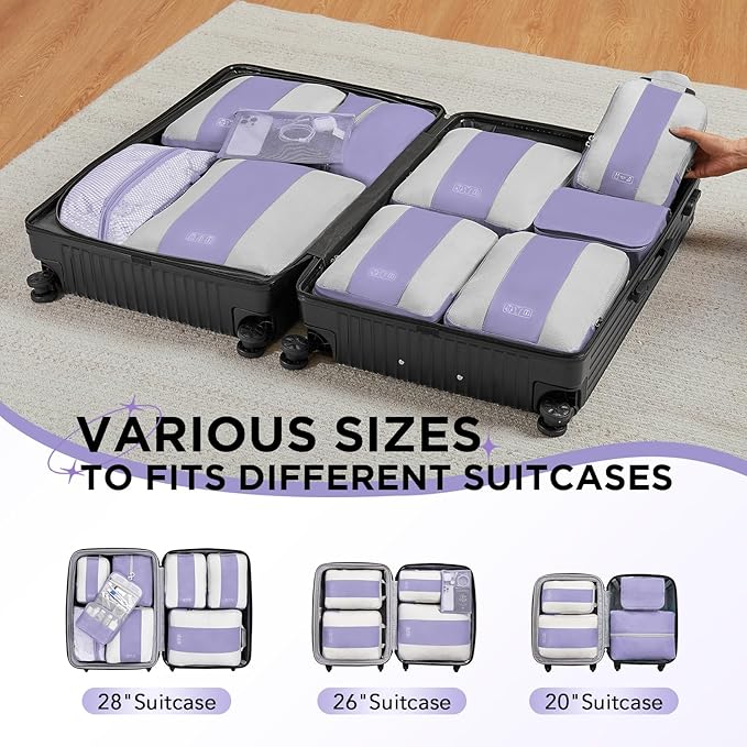 10 Set Compression Packing Cubes for Travel Essentials,Compressible Expandable Packing Cubes for Suitcase,OlarHike Luggage Organizer Bags for Travel,Handy Helper for Organizing Clothes(Purple Gray)