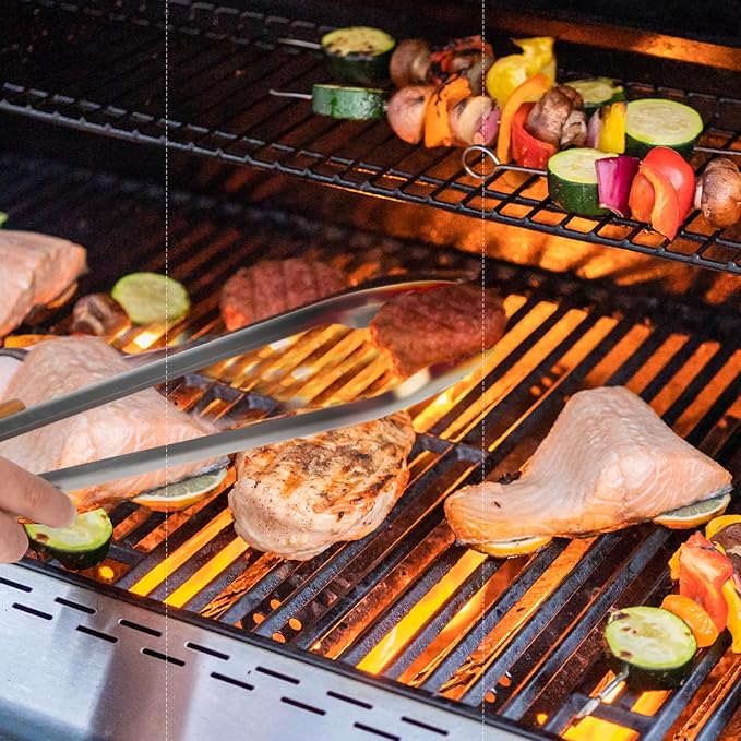 21-Inch Extra Long Stainless Steel BBQ Tongs with Extended Luxurious Acacia Handle – Durable and Easy-to-Clean Grilling Tool for Cooking, Kitchen Use, and Outdoor Barbecues