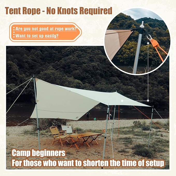 Hikeman Camping Rope with Ratchet Pulley,Quick Setup Outdoor Guy Lines Adjustable Tent Tie Downs Rope Hanger for Canopy,Kayak and Canoe,Grow Light (4PCS,Black)