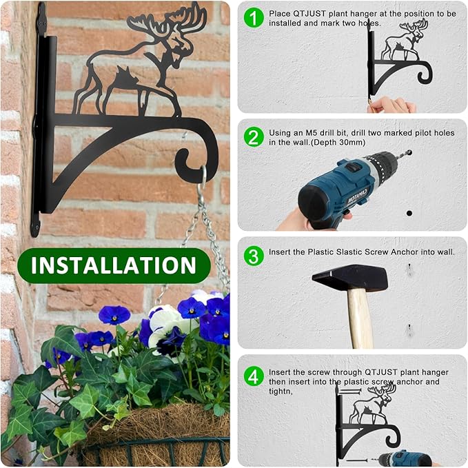 ATKKE Hanging Plant Bracket Hangers Indoor Iron Wall Mount,11??Moose Silhouette Ornamental Iron Hangers Hookers for Flower Pot Lantern Bird Feeder Wind Chimes