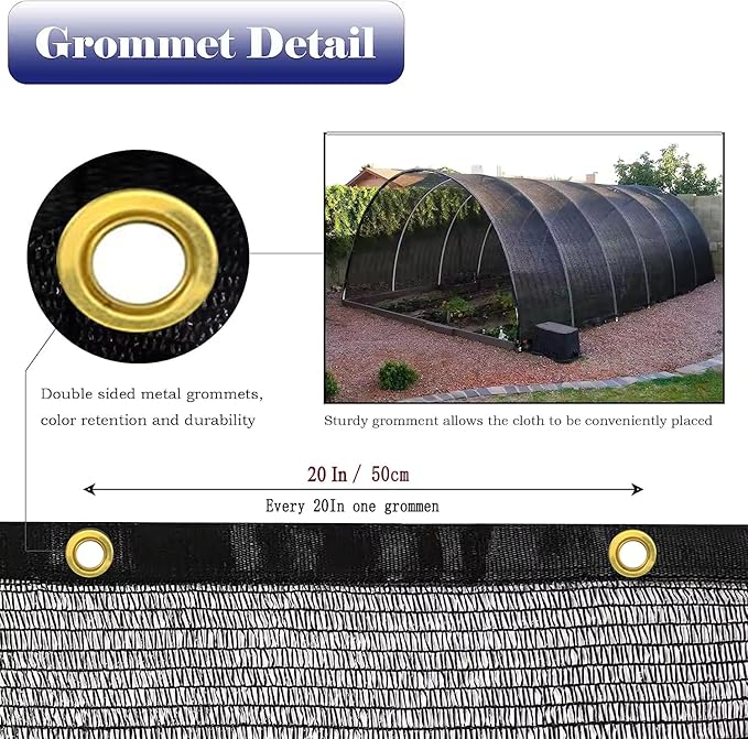 6.5X6.5Ft Shade Cloth for Garden, 90% Black Sun Shade Mesh for Plants Heat Protection, Outdoor Sunblock Mesh Tarp for Greenhouse, Plant Cover, Balcony, Gazebo, Deck, Porch, Carport