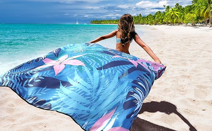 Beach Blanket Waterproof Sandproof Beach Mat 79" X 83"/10'x9'for 2-8 Adults Quick Drying Outdoor Picnic Mat Beach Accessories for Travel, Camping, Hiking