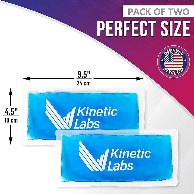 Gel Ice Packs for Injuries Reusable (2 Pack) 9.5" x 4.5" – Gel Cold Packs by Kinetic Labs – Flexible & Soft Packs for Knee, Shoulder, Back (Regular)