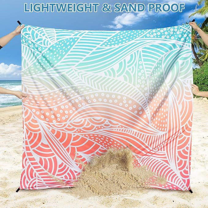 Beach Blanket Waterproof Sandproof Beach Mat 79" X 83"/10'x9'for 2-8 Adults Quick Drying Outdoor Picnic Mat Beach Accessories for Travel, Camping, Hiking