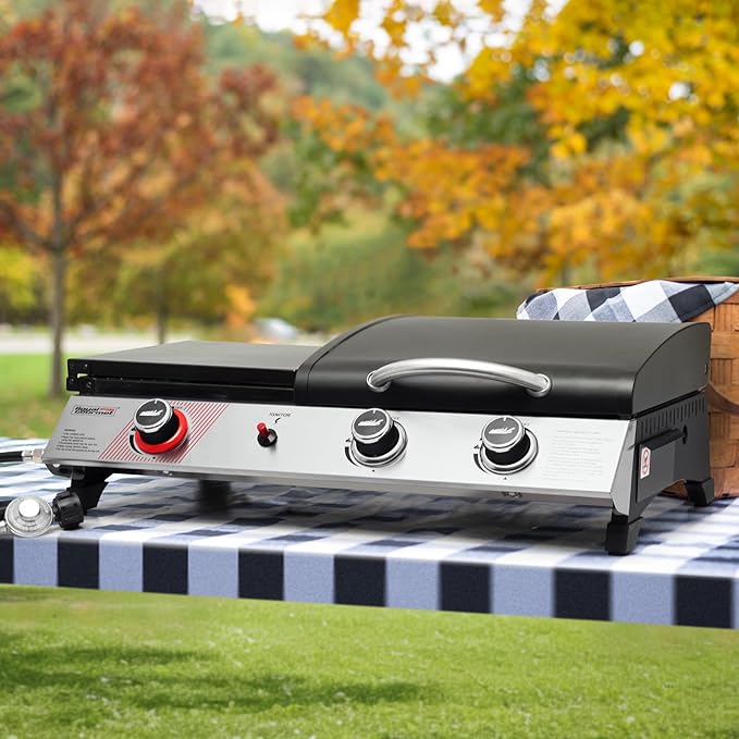 Royal Gourmet PD1305H 3 Burner Propane Gas Grill and Griddle Combo with Lid, 3-in-1 Grill Griddle Combo with 29,000 BTUs Output for Outdoor Cooking, 364 Sq. In. Cooking Area, Silver & Black