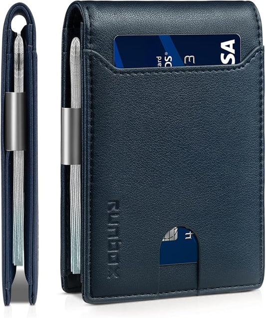 RUNBOX Slim Wallets for Men - Leather Money Clip Mens Wallet - RFID Blocking Front Pocket Bifold Wallet - Thin Credit Card Holder with Gift Box