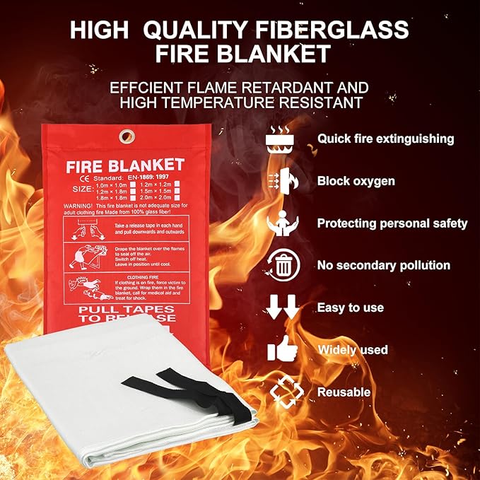 Home Emergency Fire Blankets 59“ x 59” Fiberglass Fire Blankets Essential Emergency Fire Blankets for Home and Kitchen 2 Packs