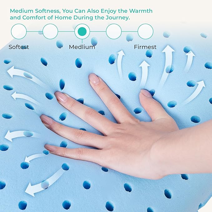 Travel Pillow Memory Foam Pillows, Camping Pillow-Compressible Medium Firm, Breathable Cover, Ideal Backpacking Hiking, Bed Pillows, Airplane and Car (Dark Grey, M)