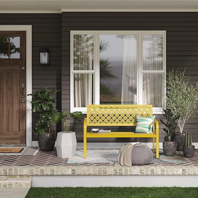 Grand patio 50" Outdoor Bench Garden Bench with Armrests Bench for Outdoors Lawn Yard Porch Sunflower Yellow