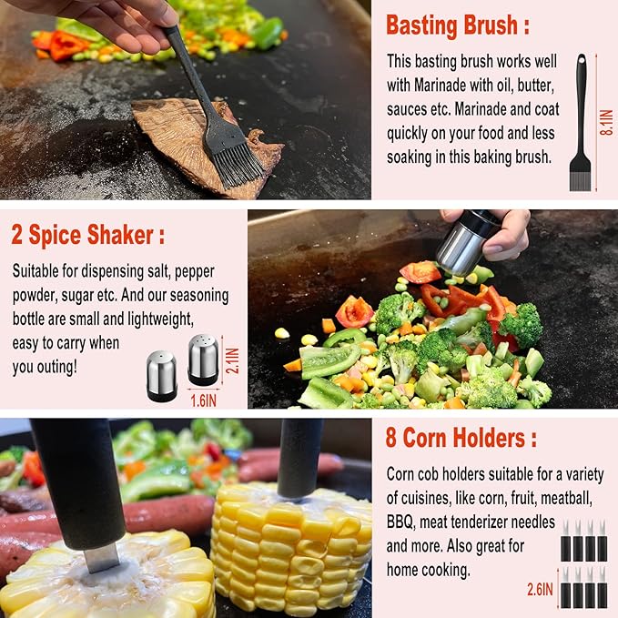 37PC Flat Top Grill Accessories Set - Must Have for Your Outdoor with Professional Griddle Spatula, Cleaning Kit, Grill Basting Cover - Ideal Griddle Gift for Men Women