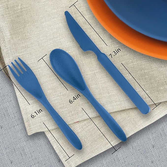 64-Piece Service for 8 Dinnerware Set - Unbreakable Wheat Straw Dinnerware sets of 64 - Dinner plates/Snack plates/Cereal bowls/Drinking Cups/Cutlery for Outdoor camping and indoors.Colorful