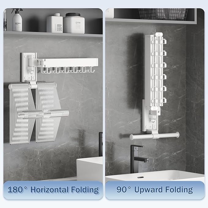 Drying Rack, Wall Mounted Clothes Rack, Aluminum, 220lbs Capacity, Foldable, White