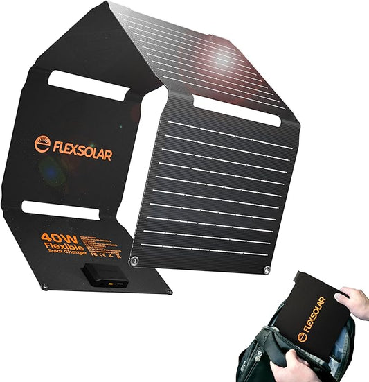 Upgraded FlexSolar 40W Portable Solar Panels Chargers with PD2.0 USB-C,QC3.0 USB-A and DC Outputs Foldable IP67 Waterproof Power Emergency Camping for Small Power Station,Phones, Power Banks