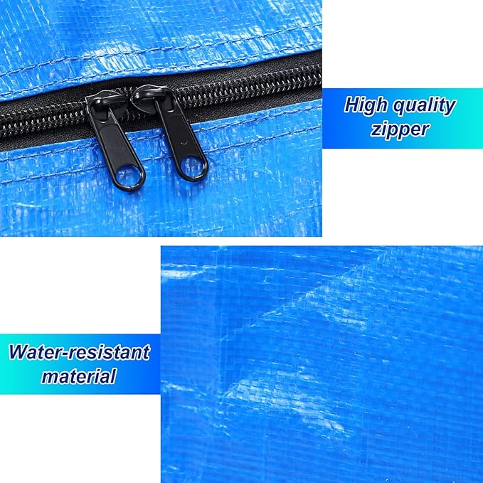 4 Pcs 66 Gallon Large Moving Bags with Zipper and Handles Foldable Storage Duffle Bags Heavy Duty Extra Large Totes for College Dorm Travel Clothes Blankets Bedding Moving (Blue)