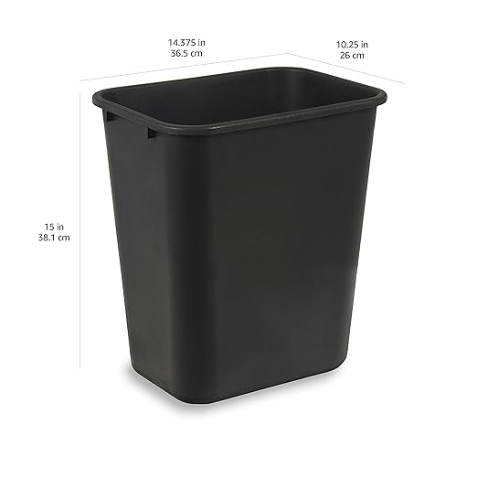 Amazon Basics Trash Can, Rectangular Commercial Office Wastebasket, 7 Gallon (Pack of 6), Black (Previously AmazonCommercial Brand)