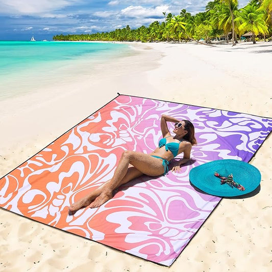 Beach Blanket Waterproof Sandproof Beach Mat 79" X 83"/10'x9'for 2-8 Adults Quick Drying Outdoor Picnic Mat Beach Accessories for Travel, Camping, Hiking