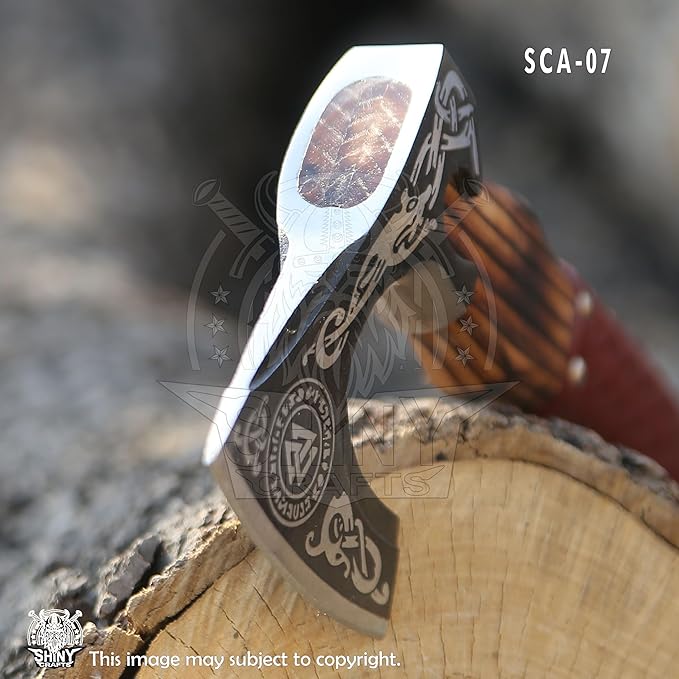 SHINY CRAFTS-Axes Handmade Viking Axe Hatchet Norse Axe-Custom Handmade Carbon Steel Axe Birthday Gift Birthday Gift for him with Premium Leather Sheath (VBA 07)
