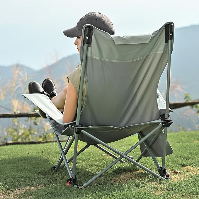 2-in-1 Reclining Camping Chair, Portable Folding Beach Lounge Chair with Footrest & Adjustable Backrest, Comfortable Lawn Chair for Adults Heavy Duty with Cup Holder for Outdoor Poolside Sports