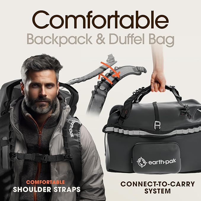 Earth Pak Waterproof Duffel Bag - Large Dry Bag, 1680D TPU, Heavy Duty, Camping & Marine Dry Bag, 8x8 Popout Pocket