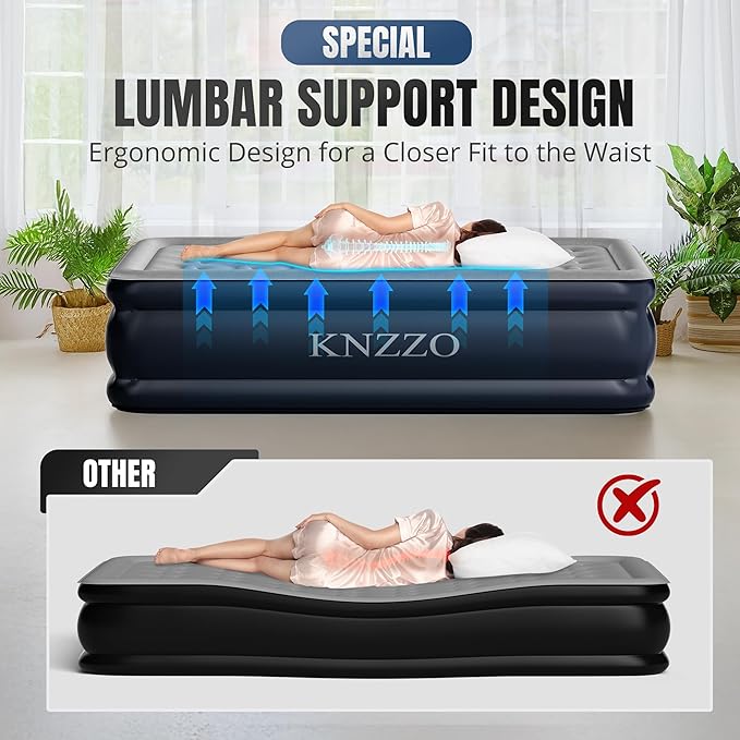 Queen Air Mattress with Built-in Pump, 18" Top Inflatable Mattress with Waterproof Flocking Fabric, Three-Minute Quick-Inflatable Bed. Portable Blow Up Mattress for Home, Outdoor and Guests