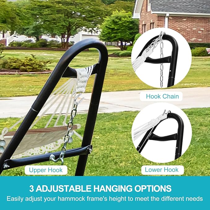 PioneerWorks Hammock Stand, Steel Hammock Frame Heavy Duty 550 LBS Capacity 2Person, Fits Hammocks 9 to 14 Ft, Portable Hammock Rack Adjustable Universal for Indoor Outdoor Backyard Camping Use