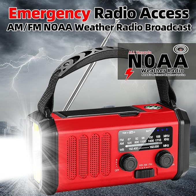 Emergency Weather Radio,37000mWh Portable NOAA/AM/FM Crank Radio, Reading Light, Solar Radio, SOS Emergency Flashlight, Multiple Power Sources,for Hurricanes and Emergencies