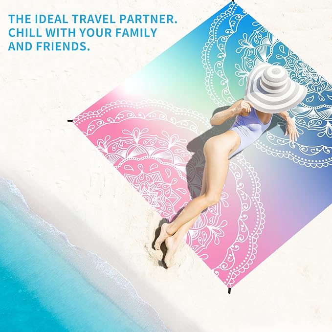BYDOLL Beach Blanket Waterproof Sandproof 78''×81'' Suits1-4 Adults Compact Lightweight Oversized Sand-Free Blanket Large Picnic Mat for Beach Travel Camping Hiking