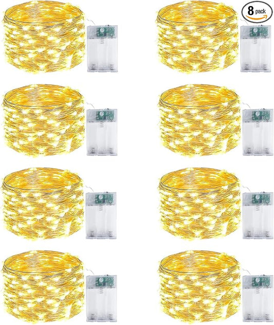 8-Pack Fairy Lights Battery Operated with Timer, Waterproof 16FT 50 LED String Lights Indoor Outdoor, Cuttable Starry Fairy Lights for Christmas Home Bedroom Wedding DIY Centerpiece Decor (Warm White)