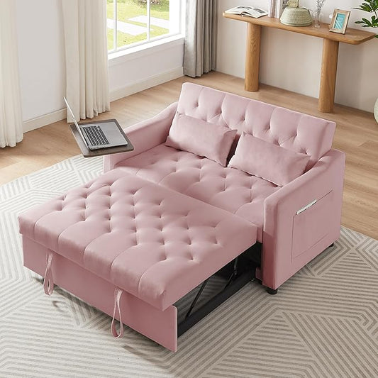 3-in-1 Convertible Sleeper Sofa Bed, Pullout Couch with 360° Swivel Side Table, Modern Chenille Fabric, Easy to Assemble, Folding Loveseat Sofa Bed for Living Room & Guest Room