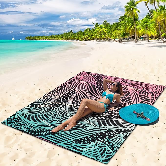 Beach Blanket Waterproof Sandproof Extra Large Beach Mat 79" X 83"/120"x108"for 1-8 Adults Quick Drying Durable Outdoor Picnic Mat for Beach Travel Camping Hiking